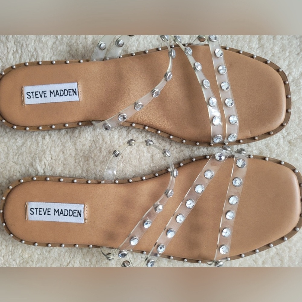 Steve Madden Beige Sandals with Studded Clear Straps